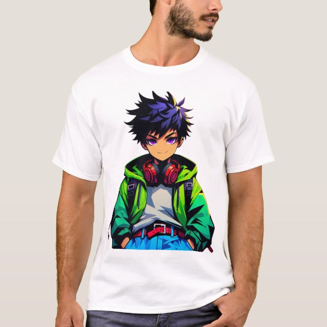 Camiseta Arte de Anime de Garoto Legal (Frente)