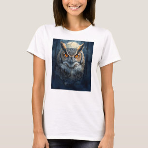 Camiseta Arte de Aquarela de Coruja Mística   Coruja da Lua