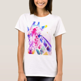 Camiseta Arte de Aquarela de Girafa Roxa Fofa Animal de Zoo