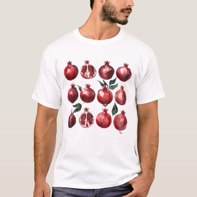 Camiseta Arte de Aquarela de Romã (Frente)