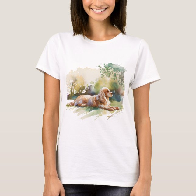 Camiseta Arte de Aquarela do Cocker Spaniel (Frente)