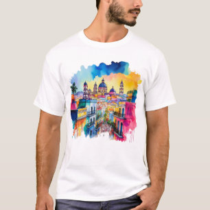 Camiseta Arte de Aquarela na Cidade do México