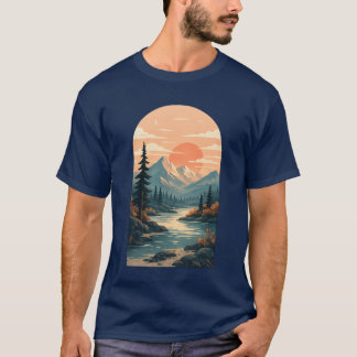Camiseta Arte de Arco de Rio ao Pôr do Sol na Montanha Boho