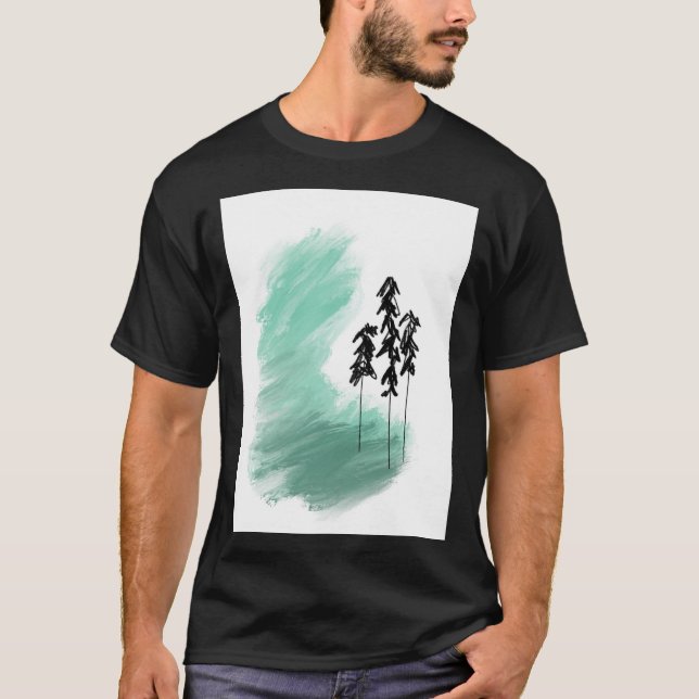 Camiseta arte de árvore verde escandinava simples menta mod (Frente)