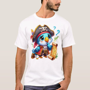 Camiseta Arte de Aventura do Papagaio Pirata Fofo