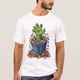 Camiseta Arte de Balde de Doces da Mão do Monstro no Hallow