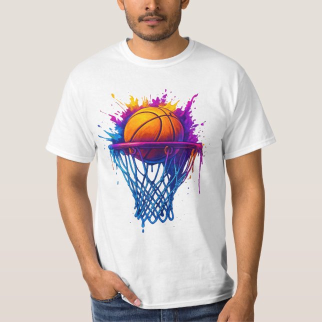 Camiseta Arte de Basquete - Design de Esporte Vibrante (Frente)