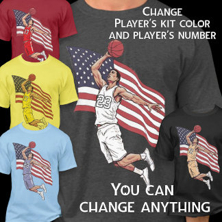 Camiseta Arte de Basquete dos EUA com Cores da Bandeira Ame