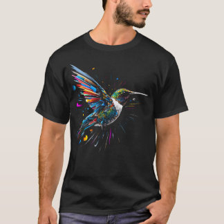 Camiseta Arte de Beija-flor Colorido Animal Polígono Ave