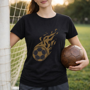 Camiseta Arte de Bola de Futebol Flamejante; Gráfico de Bol
