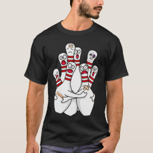 Camiseta Arte de boliche de desenho animado pinos de bolich