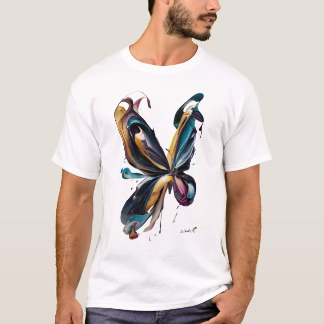 Camiseta Arte de Borboleta Abstrata – Expressão de Cor Flui (Frente)
