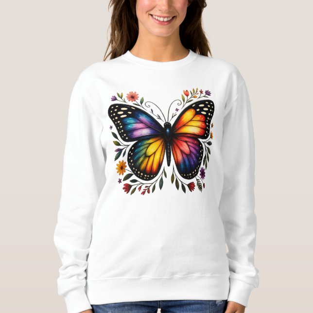 Camiseta Arte de Borboleta Arco-Íris (Frente)