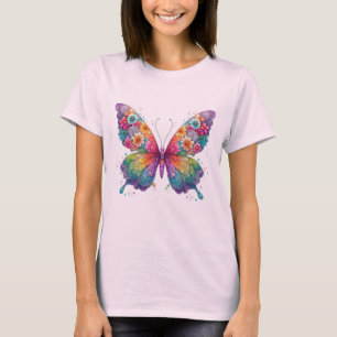 Camiseta Arte de Borboleta Floral Colorida - Arte Natural V