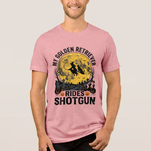 Camiseta Arte de Bruxa de Halloween do Golden Retriever and