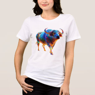 Camiseta Arte de Búfalo Arco-íris Neon