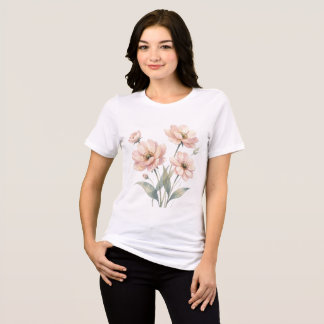 Camiseta Arte de Buquê de Aquarela Floral Rosa Suave