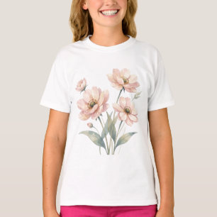 Camiseta Arte de Buquê de Aquarela Floral Rosa Suave