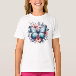 Camiseta Arte de Buquê Floral de Borboleta Vibrante -96283