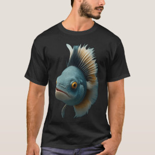 Camiseta Arte de Cabelo de Peixes Selvagens Divertidos Onda