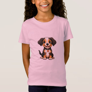 Camiseta Arte de Cachorro Fofo Tricolor - Cachorro de Desen