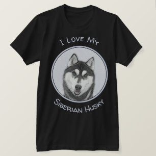 Camiseta Arte de Cachorro Siberiana (Preta e Branca)
