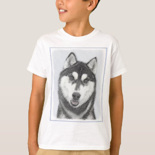 Camiseta Arte de Cachorro Siberiana (Preta e Branca)