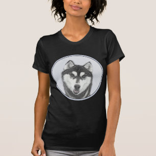 Camiseta Arte de Cachorro Siberiana (Preta e Branca)