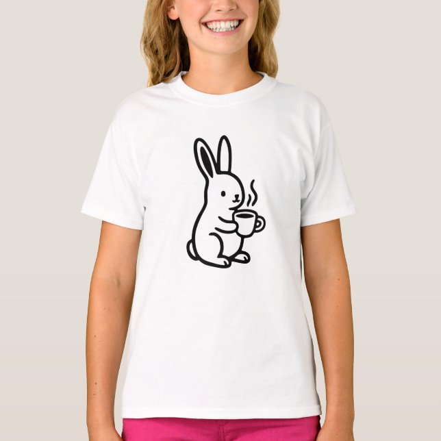 Camiseta Arte de café do coelho sentado simples (Frente)
