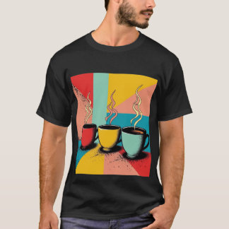 Camiseta Arte de Café Pop Retro | Trio Vibrante Colorido