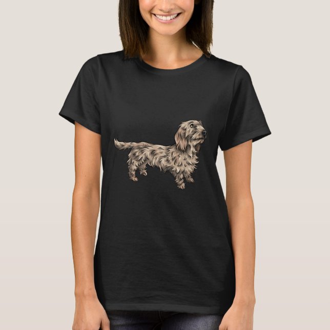 Camiseta Arte de Cão Cachshund com Cabelo (Frente)