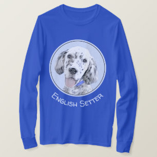Camiseta Arte de Cão de Pintura de Belton, Setter Azul