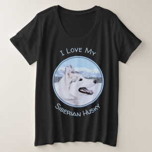 Camiseta Arte de Cão Siberiana (Prata e Branca)