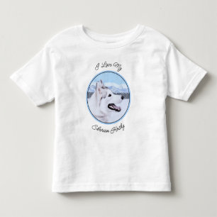 Camiseta Arte de Cão Siberiana (Prata e Branca)