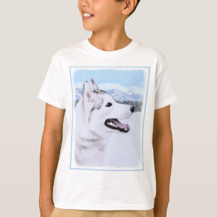 Camiseta Arte de Cão Siberiana (Prata e Branca)