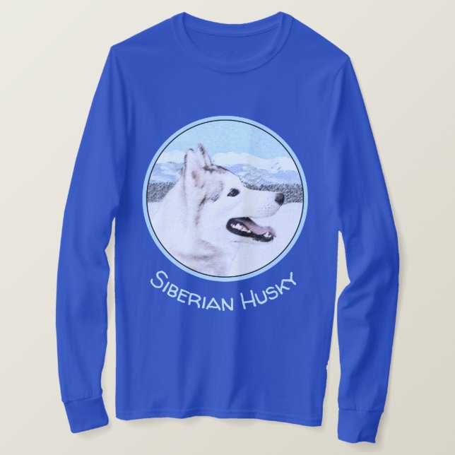 Camiseta Arte de Cão Siberiana (Prata e Branca) (Frente do Design)