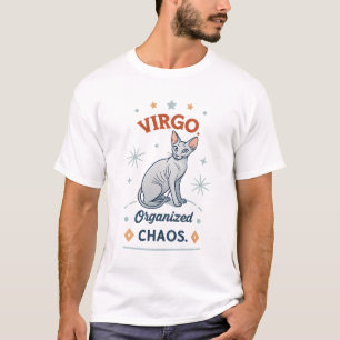 Camiseta Arte de Cão Sphynx Zodíaco de Virgem Caos Organiza