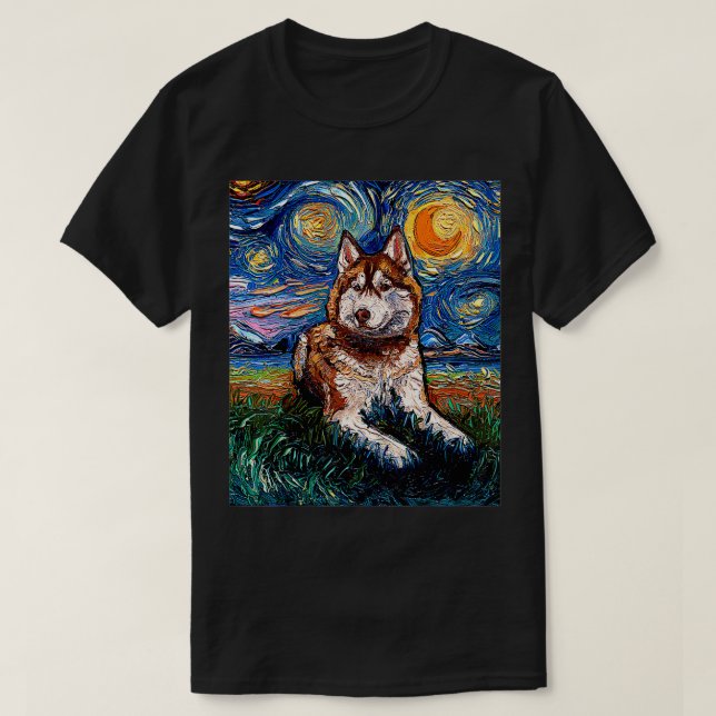 Camiseta Arte de Cão Vermelho e Branco Siberiano Husky Star (Frente do Design)