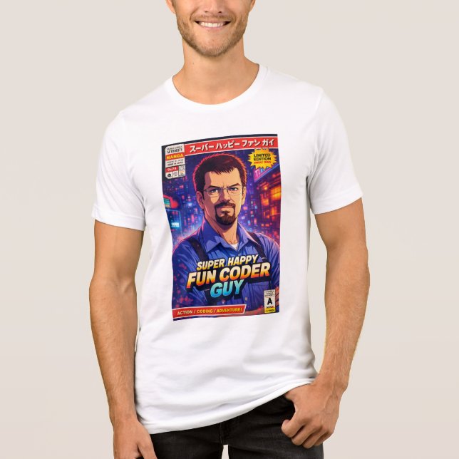 Camiseta Arte de Capa do Super Feliz Cara Programador Diver (Frente)
