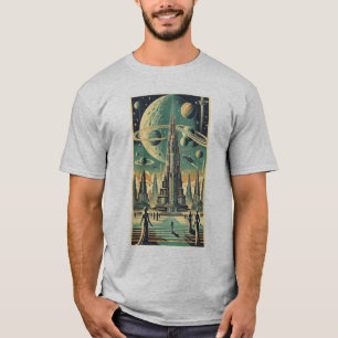 Camiseta Arte de Cartão Postal de Cidade Alienígena Retro F