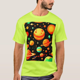 Camiseta Arte De Cartoon Cósmico De Tonalidade Quente