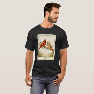 Camiseta Arte de Casal de Pássaros Vintage