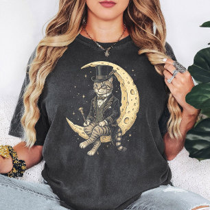 Camiseta Arte de cavalheiro gato elegante lua