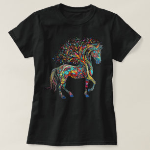 Camiseta Arte de Cavalo Árvore Colorida Animal Cavalo