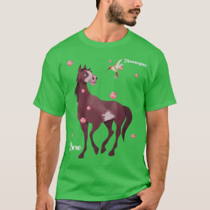 Camiseta Arte de Cavalo Bonito e Flor do Blossom de Cereja