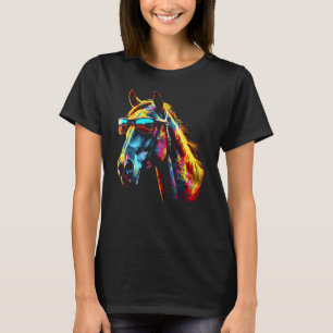 Camiseta Arte de Cavalo Óculos de Sol Coloridos Animal Cav
