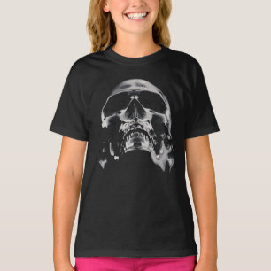 Camiseta Arte de Caveira Metálica Brilhante