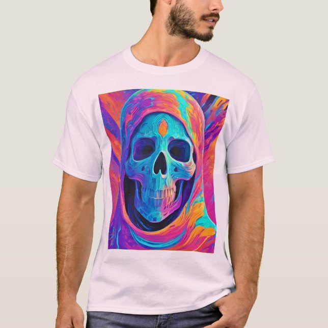 Camiseta Arte de Caveira Neon Glowing (Frente)