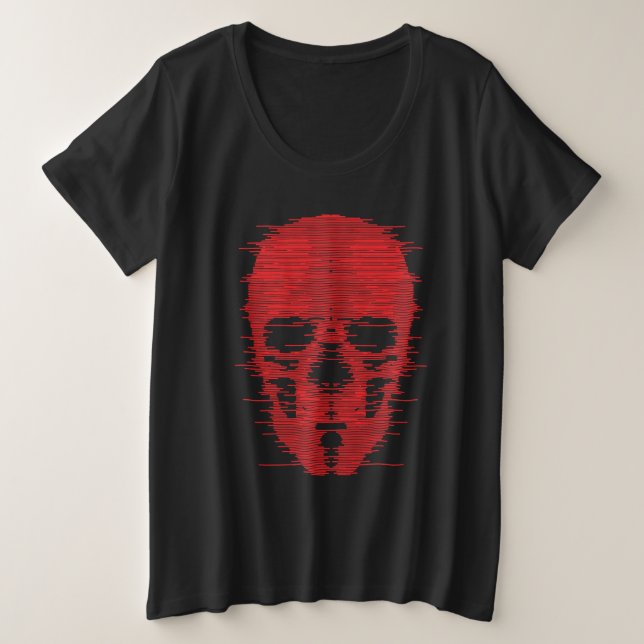 Camiseta Arte de Caveira Vermelha com Glitch (Frente do Design)