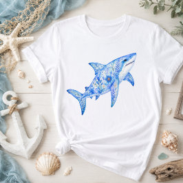 Camiseta Arte de Cerâmica Tema Floral Tubarão